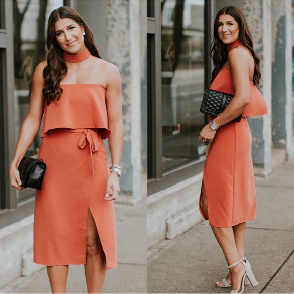 Lover and Friends Violet Midi Dress in Orange Size Small - Picture 3 of 6